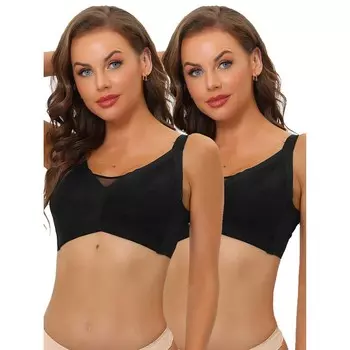 2 упаковки женских регулируемых бретелей, сетчатый бюстгальтер-минимайзер на косточках с полным покрытием ALLEGRA K, черный