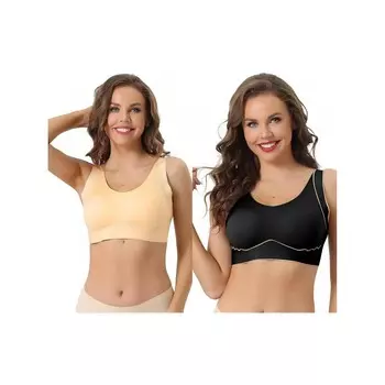 2 упаковки женских спортивных бюстгальтеров без косточек, бюстгальтер без рукавов с легким пуш-ап для йоги, не оставляющий следов ALLEGRA K, цвет Black Beige