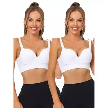 2 упаковки женских спортивных бюстгальтеров для фитнеса средней ударной нагрузки с беспроводной подкладкой и глубоким V-образным вырезом ALLEGRA K, белый