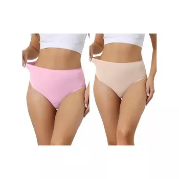 2 упаковки женских стрингов с высокой талией, эластичных трусиков для контроля живота, трусов с Т-образной спинкой ALLEGRA K, цвет Pink Beige