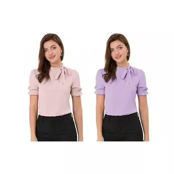 2 упаковки женских топов с галстуком-бабочкой, элегантная офисная блузка с короткими рукавами ALLEGRA K, цвет Pink And Purple