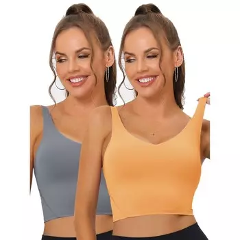 2 упаковки женских удлиненных спортивных бюстгальтеров для йоги с мягкой подкладкой и средней поддержкой для тренировок и фитнеса ALLEGRA K, цвет Orange Gray