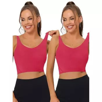 2 упаковки женских удлиненных спортивных бюстгальтеров для йоги с мягкой подкладкой и средней поддержкой для тренировок и фитнеса ALLEGRA K, цвет Rose Red