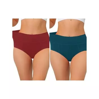 2 упаковки женского хлопкового нижнего белья с высокой талией (доступны в размерах больших размеров), нижнего белья Muti-color ALLEGRA K, цвет Dark Blue Burgundy