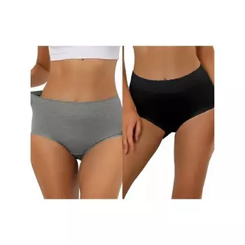 2 упаковки женского хлопкового нижнего белья с высокой талией и кружевной отделкой, трусики с полным покрытием для контроля живота ALLEGRA K, цвет Gray Black