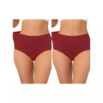 2 упаковки женского хлопкового нижнего белья с завышенной талией (доступны в размерах больших размеров), нижнего белья для контроля живота ALLEGRA K, цвет Burgundy