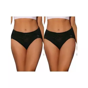 2 упаковки женского кружевного нижнего белья с высокой талией, дышащие шелковистые хипстерские эластичные трусы ALLEGRA K, черный
