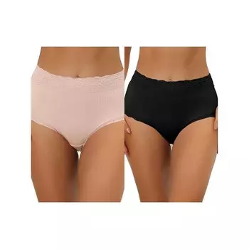 2 упаковки женского нижнего белья с высокой талией, удобные трусики в рубчик с кружевной отделкой, разноцветные ALLEGRA K, цвет Black Beige Pink