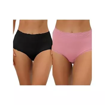 2 упаковки женского нижнего белья с высокой талией, удобные трусики в рубчик с кружевной отделкой, разноцветные ALLEGRA K, цвет Black Pink