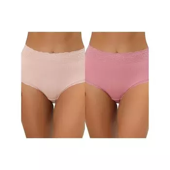 2 упаковки женского нижнего белья с высокой талией, удобные трусики в рубчик с кружевной отделкой, разноцветные ALLEGRA K, цвет Pink Beige Pink