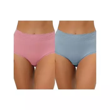 2 упаковки женского нижнего белья с высокой талией, удобные трусики в рубчик с кружевной отделкой, разноцветные ALLEGRA K, цвет Pink Light Blue