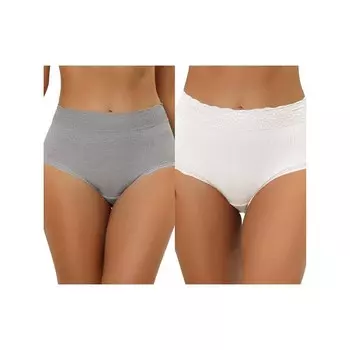 2 упаковки женского нижнего белья с высокой талией, удобные трусики в рубчик с кружевной отделкой, разноцветные ALLEGRA K, цвет White Gray
