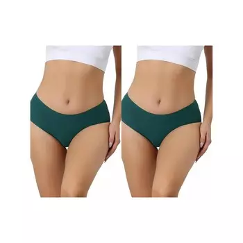 2 упаковки женского нижнего белья со средней талией, эластичные дышащие трусы, трусы с полным покрытием ALLEGRA K, цвет Dark Green