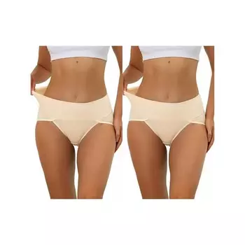 2 упаковки женского нижнего белья в рубчик с завышенной талией и контролем живота, доступны в размерах больших размеров ALLEGRA K, бежевый