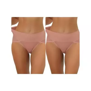 2 упаковки женского нижнего белья в рубчик с завышенной талией и контролем живота, доступны в размерах больших размеров ALLEGRA K, цвет Light Red