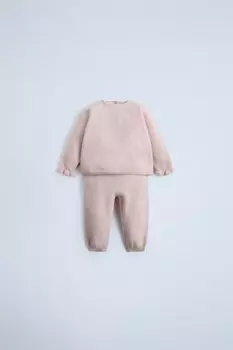 2-в-1 100% кашемировая куртка свитер и брюки комплект ZARA, светло-розовый