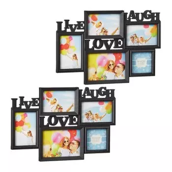 2 x Рамка для фотографий Relaxdays Live Love Laugh schwarz, черный