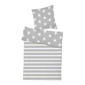 2тг Двустороннее постельное белье Cashmere Touch со звездами в полоску кремовое/серое Mojawo
