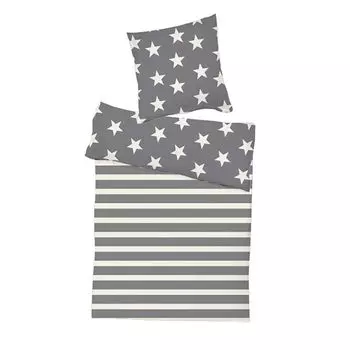 2тг Двустороннее постельное белье Cashmere Touch со звездами в полоску кремовое/антрацитовое Mojawo