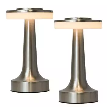 2x настольная лампа, беспроводная настольная лампа с регулируемой яркостью, металлическая светодиодная настольная лампа, лампа для чтения с защитой глаз с сенсорным управлением, перезаряжаемая через USB, теплый белый, серебристый zodight