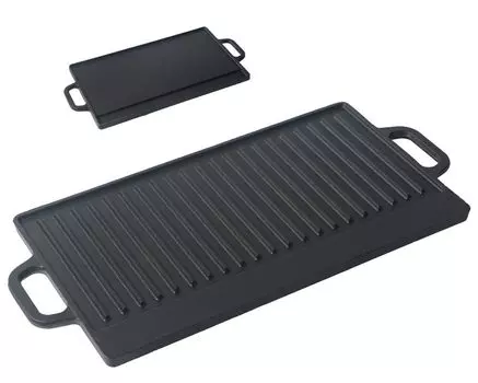 2x пластина для гриля из чугуна, двусторонняя пластина для гриля, сковорода для гриля, тарелка для гамбургера, 50x23,5x1,5 см Buri