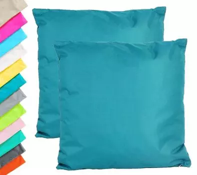 2x подушки для отдыха на открытом воздухе, набор декоративных подушек 45x45 см, включая водонепроницаемую подушку для сиденья с наполнителем, садовый стул с эффектом лотоса, цвет: голубой Jack, бирюзовый