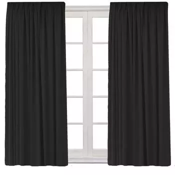 2x шторы с рюшами, универсальная лента, шторная лента, затемняющая, непрозрачная, 140 (Ш) x 245 (Д), бензин, 2 шт. в упаковке Cleanlevel EST 2016, черный