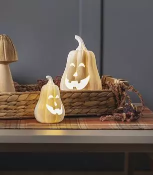 2x светодиодная тыква "Белая" из фарфора, белый матовый, украшение на Хэллоуин, декоративная фигурка, светящаяся тыква, световое украшение Dekoleidenschaft