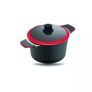 30400 Чугунная кастрюля Squality со стеклянной крышкой и функцией разлива, объем 4,0 л, 24 см, обезжиренная, красная, индукционная