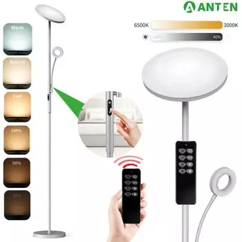 30 Вт + 5 Вт светодиодный торшер с регулируемой яркостью, торшер, лампа для чтения, потолочный прожектор, торшер для гостиной, серый Anten
