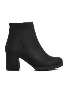 336137 Черные замшевые женские ботинки на каблуке с полярной внутренней частью Ayakmod