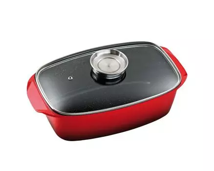 33x21см Жаровня KING из литого алюминия со стеклянной крышкой и кнопкой ароматизации / цвет: красный / внутреннее керамическое покрытие: FUSION TI