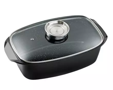 33x21см Жаровня KING из литого алюминия со стеклянной крышкой и кнопкой ароматизации / цвет: черный / внутреннее керамическое покрытие: FUSION TI