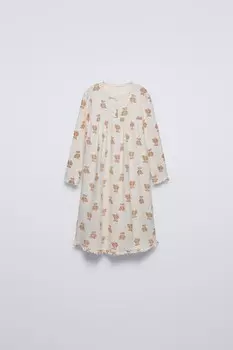 3-6 лет/ночная рубашка с медвежонком ZARA, экрю