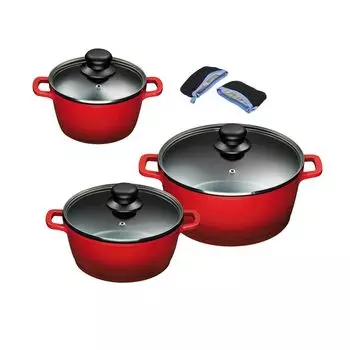 3/6 шт. Набор кастрюль KING из литого алюминия красного цвета / размеры ок. 16, 20, 24 см / прочное керамическое покрытие Внутри: FUSION TI, красный