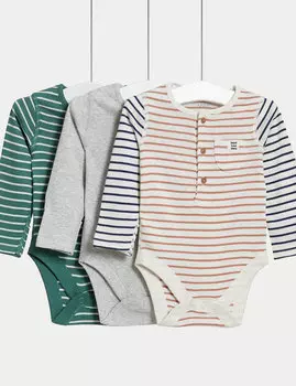 3 боди в полоску из чистого хлопка (от 6 фунтов до 3 лет) Marks & Spencer