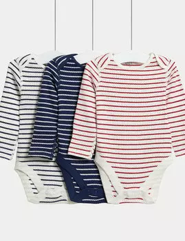 3 боди в полоску из чистого хлопка (от 6 фунтов до 3 лет) Marks & Spencer, индиго микс