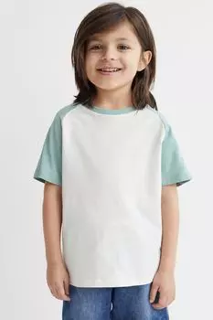 3 футболки из хлопка в стиле колор-блок H&amp;M, белые/цветные блоки