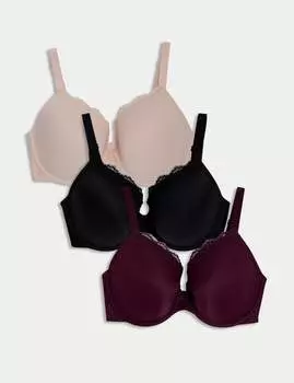 3-х парный бюстгальтер с глубоким вырезом и косточками FH Marks & Spencer, цвет Blackcurrant
