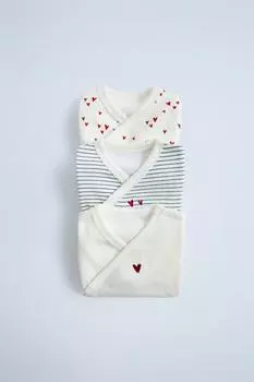 3 комплекта боди-кимоно с сердечками ZARA, экрю