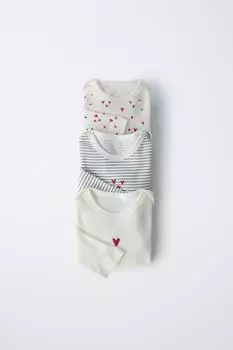3 комплекта боди с круглым вырезом и принтом в виде сердца ZARA, экрю