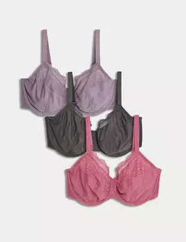 3 комплекта бюстгальтеров с полной чашкой на косточке F-H Marks & Spencer, малиновый микс
