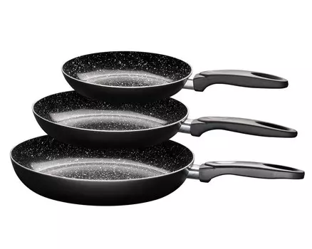 3 куска Набор сковород KING ALU с керамическим покрытием / размеры: 20, 24 и 28 см / цвет: черный