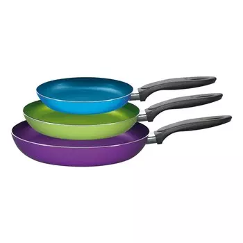 3 куска Набор сковород KING ALU с керамическим покрытием / размеры: 20, 24 и 28 см / цвет: голубой, зеленый, фиолетовый
