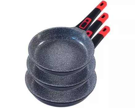 3 куска Набор сковород KING CLICK-GRIP / съемные ручки / размеры сковороды 20см, 24см, 28см / с антипригарным керамическим покрытием Внутри: FUSION TI