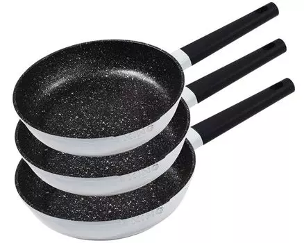 3 куска Набор сковород / KING SHINE GREY / размеры сковороды 20см, 24см, 28см / с антипригарным керамическим покрытием Внутри: FUSION TI
