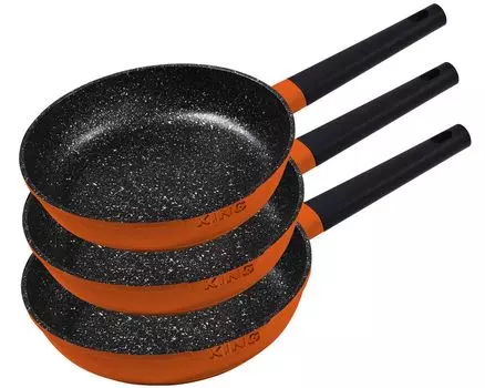 3 куска Набор сковород / KING SHINE ORANGE / размеры сковороды 20см, 24см, 28см / с антипригарным керамическим покрытием Внутри: FUSION TI