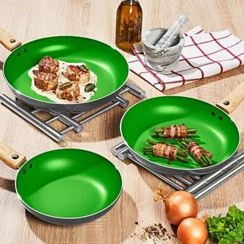 3 куска Набор сковородок зеленые сковороды 20/24/28см ручки с антипригарным покрытием съемные электрические Dynamic24