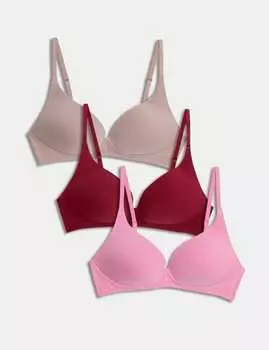 3 пары бюстгальтеров-футболок без косточек с глубоким вырезом AE Marks & Spencer, цвет Dark cranberry