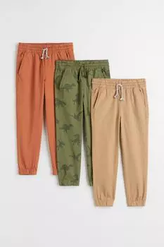 3 пары джоггеров из твила H&amp;M, зеленый хаки/динозавры